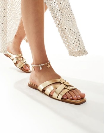 strap detail flat sandal in gold