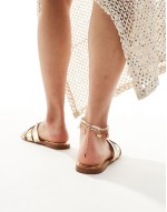strap detail flat sandal in gold
