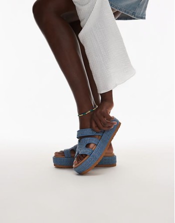 Big Missile chunky flatform sandals in raffia denim