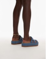 Big Missile chunky flatform sandals in raffia denim