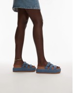 Big Missile chunky flatform sandals in raffia denim