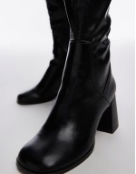 Wide Fit Ren knee high heeled boots in black