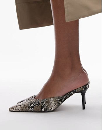 Dill ruched slip on mid heeled shoes in snake print