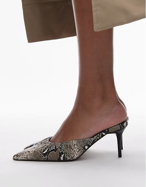 Dill ruched slip on mid heeled shoes in snake print