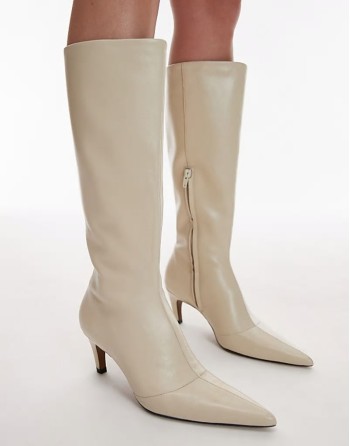 Sutton premium leather knee high heeled boots in buttermilk
