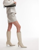 Sutton premium leather knee high heeled boots in buttermilk