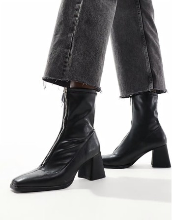 zip front ankle boot in black
