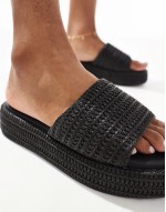 raffia flatform slider in black