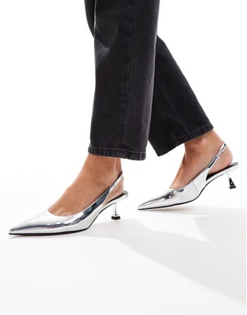 Stroll slingback kitten heeled shoes in silver - SILVER