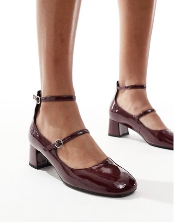 high ankle heeled mary jane in burgundy