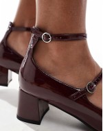 high ankle heeled mary jane in burgundy