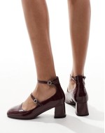 high ankle heeled mary jane in burgundy