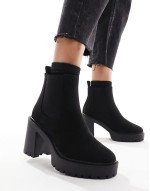 Wide Fit Elma heeled chunky chelsea boots in black