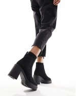 Wide Fit Elma heeled chunky chelsea boots in black