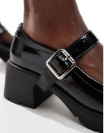 Wide Fit Saxton chunky mary jane heeled shoes in black patent
