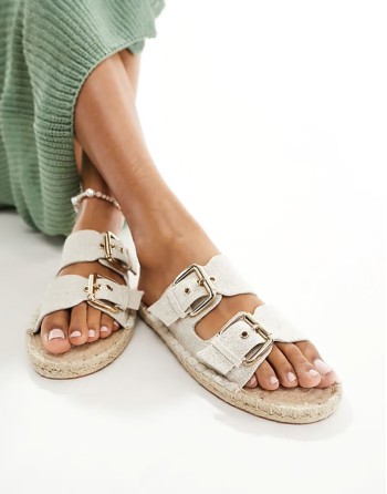 Jada double buckle espadrille mules in natural linen