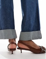 Sleek buckle detail slingback kitten heeled shoes in tan