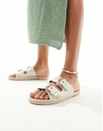 Jada double buckle espadrille mules in natural linen