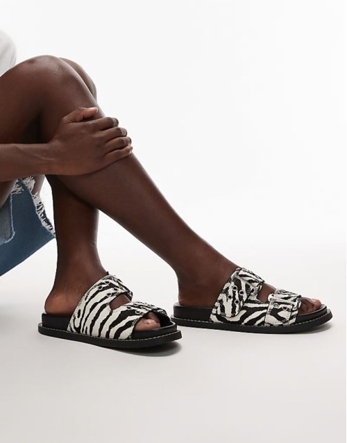 Agent sandals with studded buckles straps in zebra