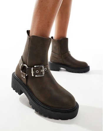 buckle biker chelsea boot in brown
