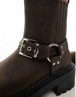 buckle biker chelsea boot in brown