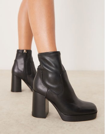 Seraphica platform sock ankle boots in black leather