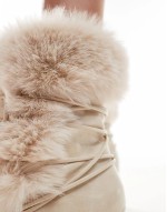Celtica fur trim lace detail heeled ankle boots in cream