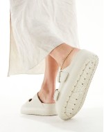 Freestyle flatform double buckle footbed sliders in off-white