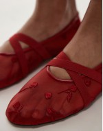 mesh floral detail ballet pump in red