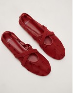 mesh floral detail ballet pump in red