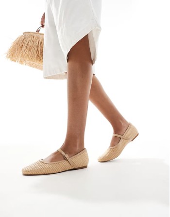 ballet shoes with buckle in raffia natural
