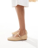 ballet shoes with buckle in raffia natural