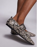 pointed buckle detail ballet shoe in snake print