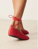 Larissa ankle-tie ballets in red crochet