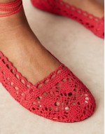 Larissa ankle-tie ballets in red crochet