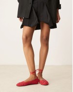 Larissa ankle-tie ballets in red crochet