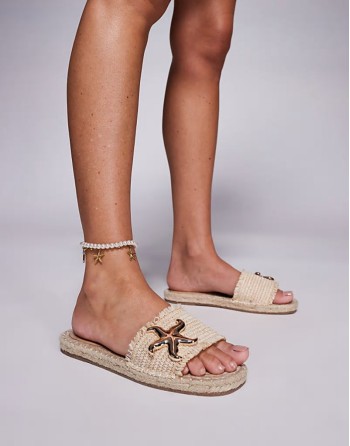 Sandal with Starfish in Natural Raffia