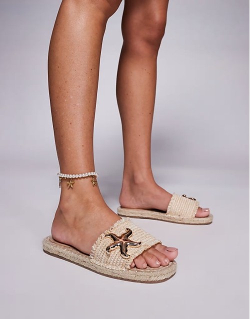 Sandal with Starfish in Natural Raffia