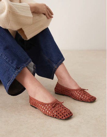 Lysandra suede high-vamp ballets in rust weave