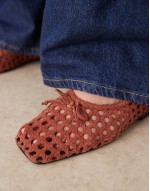 Lysandra suede high-vamp ballets in rust weave