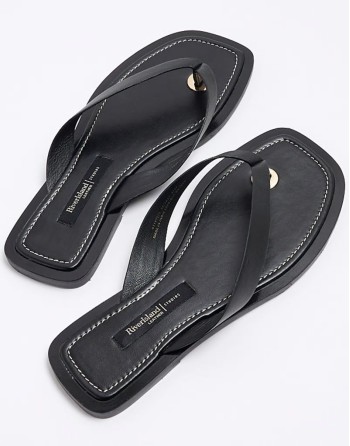 leather toe thong flat sandal in black