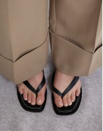 leather toe thong flat sandal in black