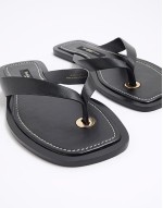 leather toe thong flat sandal in black