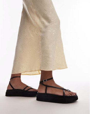 Julia premium leather minimal strappy sandals in black