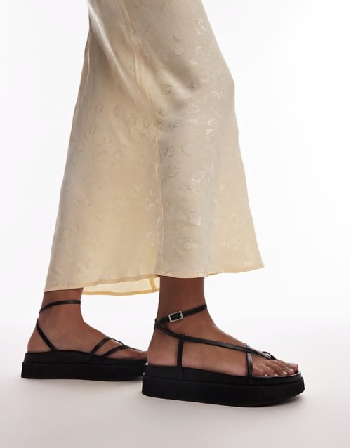 Julia premium leather minimal strappy sandals in black