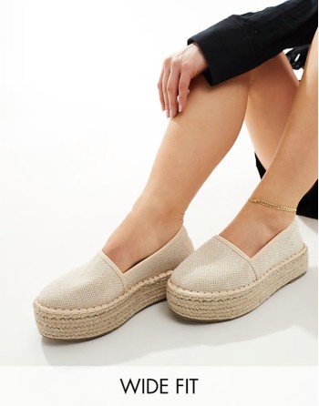 Wide fit Journal flatform espadrilles in cream