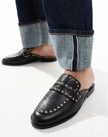 studded backless loafers in black