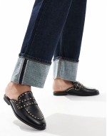 studded backless loafers in black