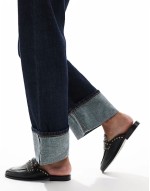 studded backless loafers in black