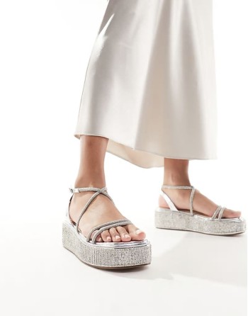 Simmi London Sea chunky flat sandal in embellished silver